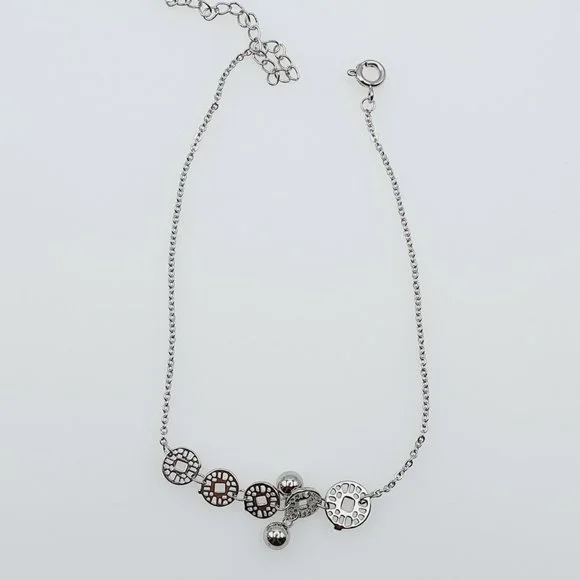 "925 Silver Plated Round Coin Dangle Tassel Anklet, - Picture 7 of 7